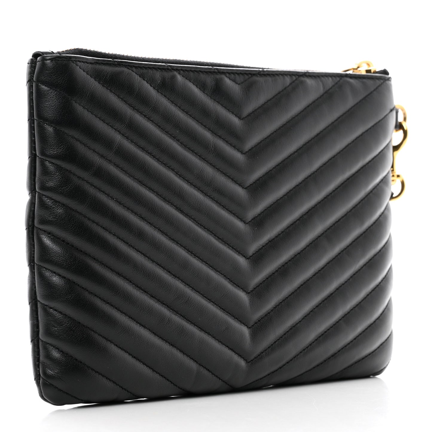 Calfskin Matelasse Chevron Monogram A5 Wristlet Black