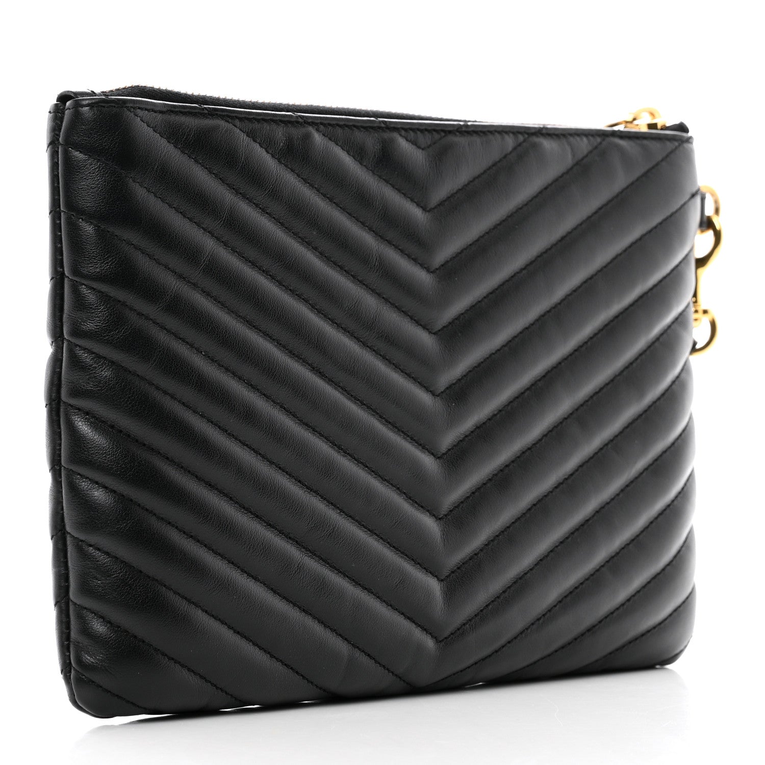 Saint Laurent Calfskin Matelasse Chevron Monogram A5 Wristlet Black 3 of 8