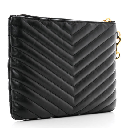 Saint Laurent Calfskin Matelasse Chevron Monogram A5 Wristlet Black 3 of 8