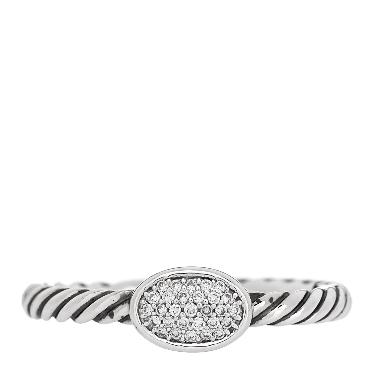 David Yurman Sterling Silver Diamond Pave Cable Classics Oval Ring 54 7 1 of 5