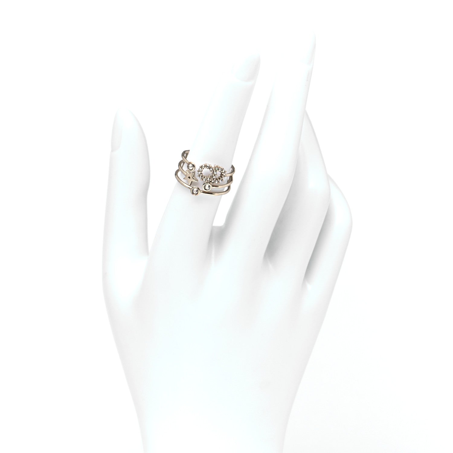 Christian Dior Metal Crystal Shiny-D Ring L Gold 5 of 10