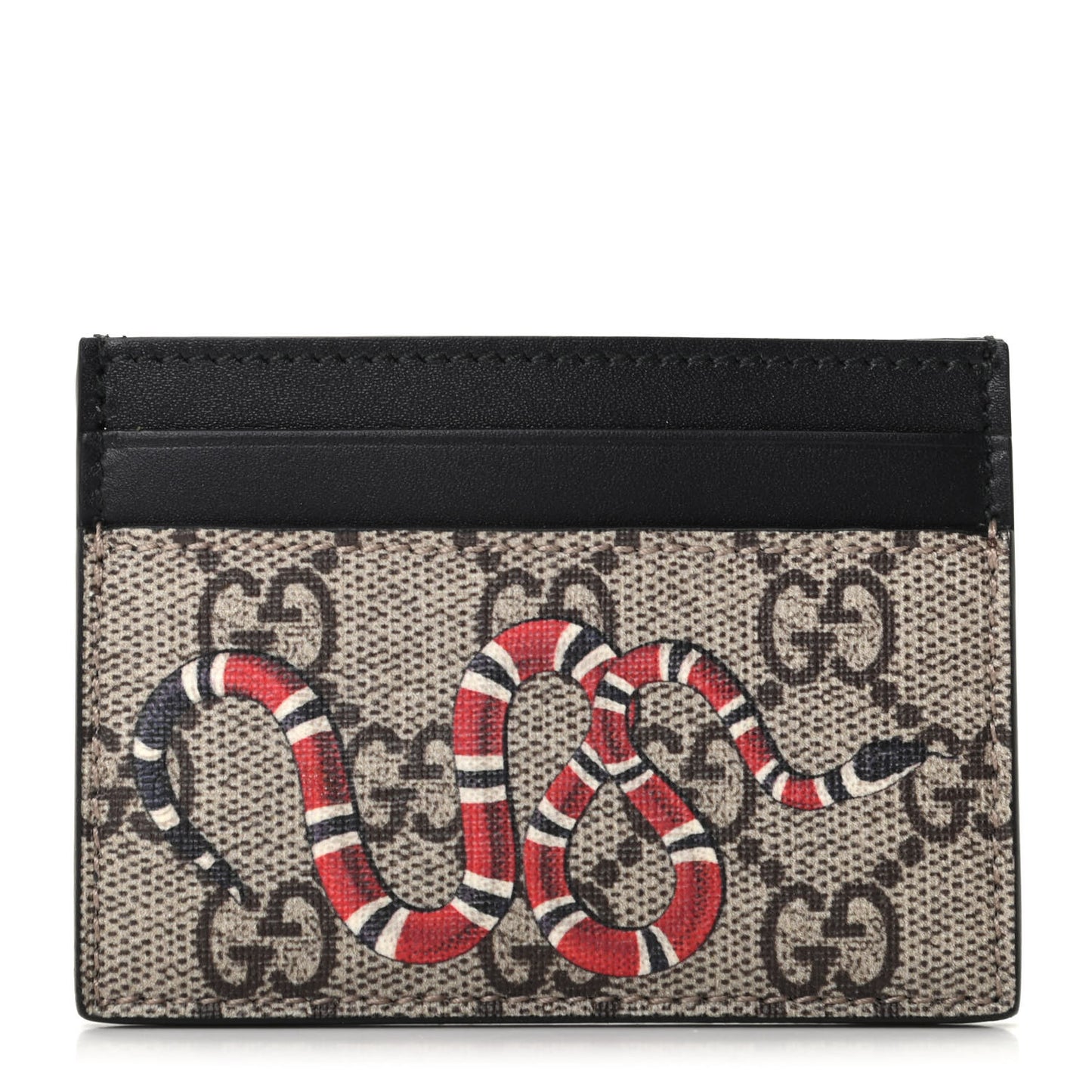 GG Supreme Monogram Kingsnake Card Holder Beige Black