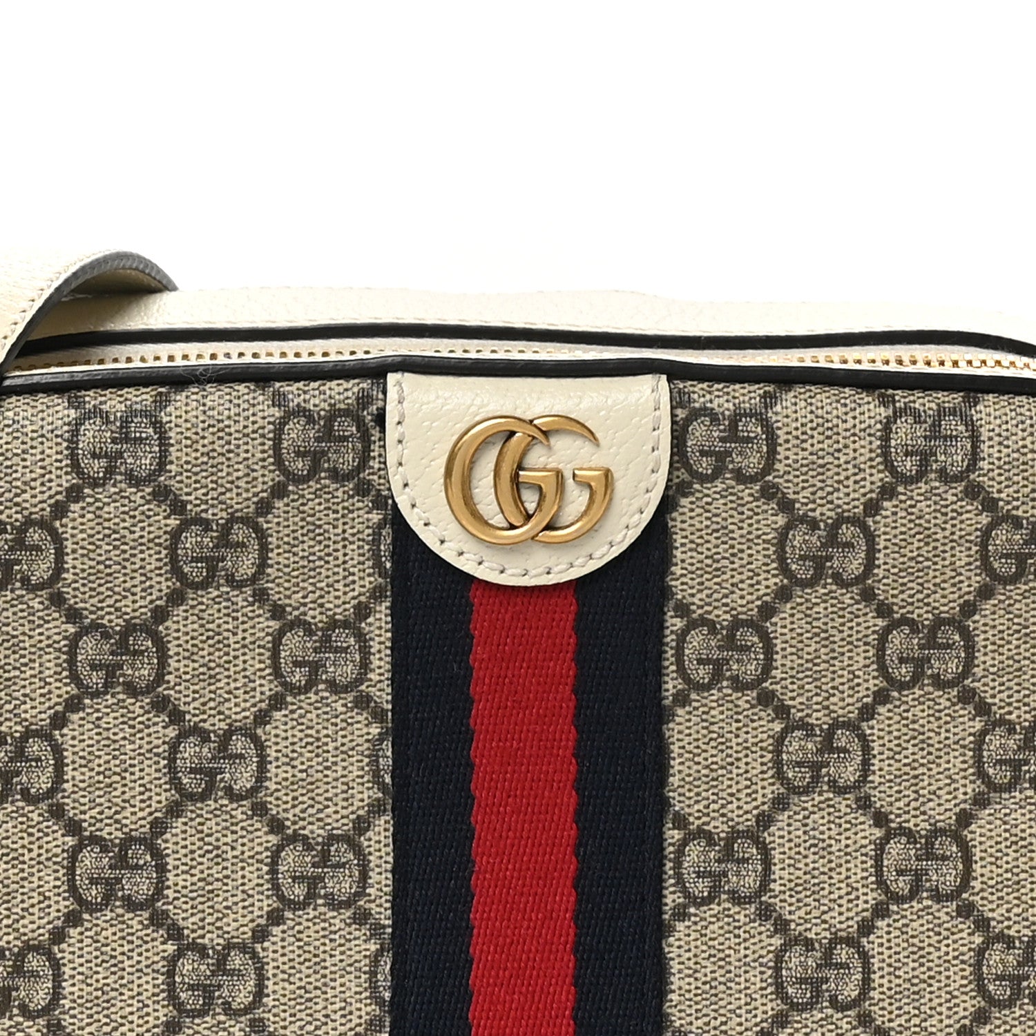 Gucci GG Supreme Monogram Textured Calfskin Web Small Ophidia Camera Bag Beige Ebony Mystic White 7 of 9