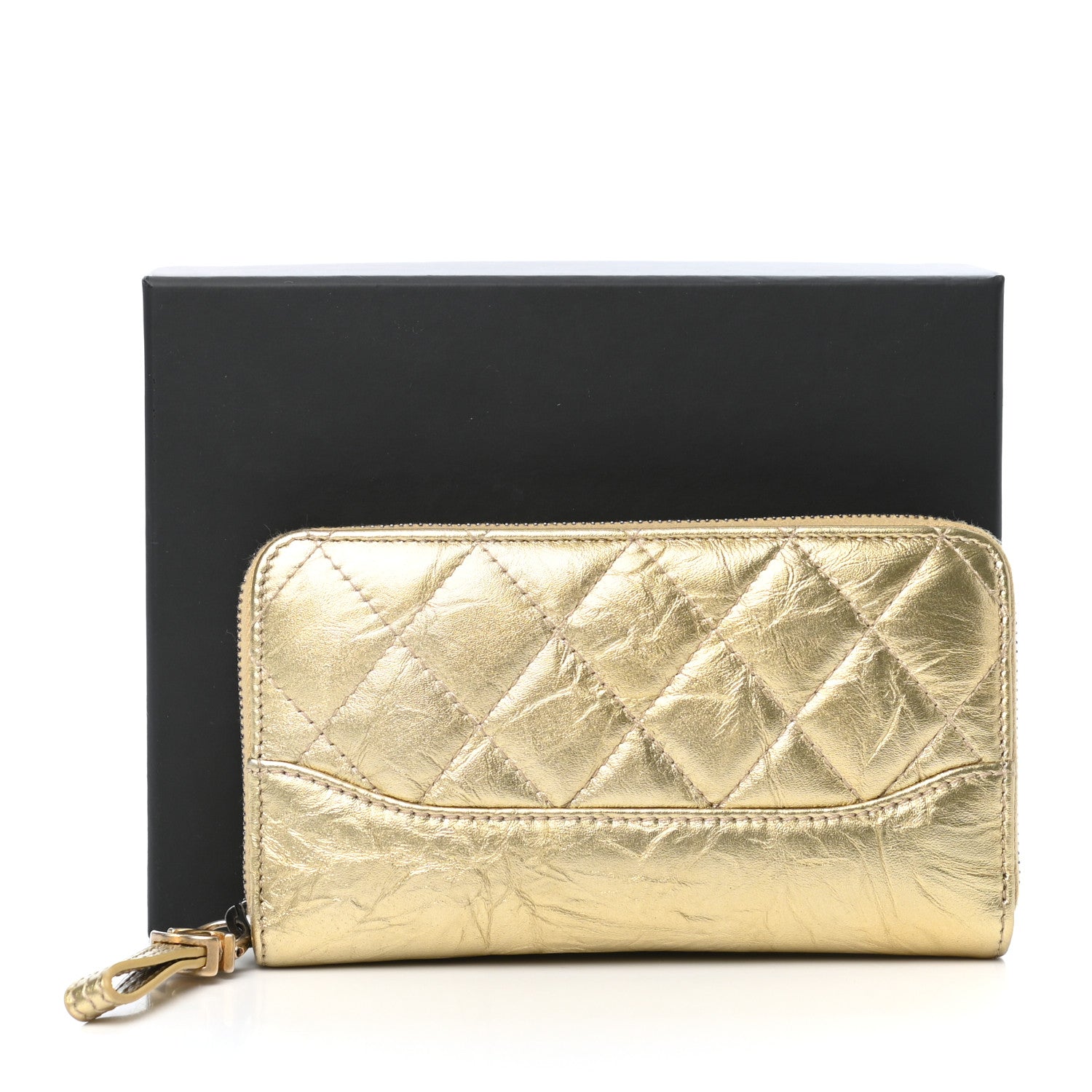 Chanel Metallic Aged Calfskin Quilted Small Gabrielle Zip Around Wallet Gold 8 of 8