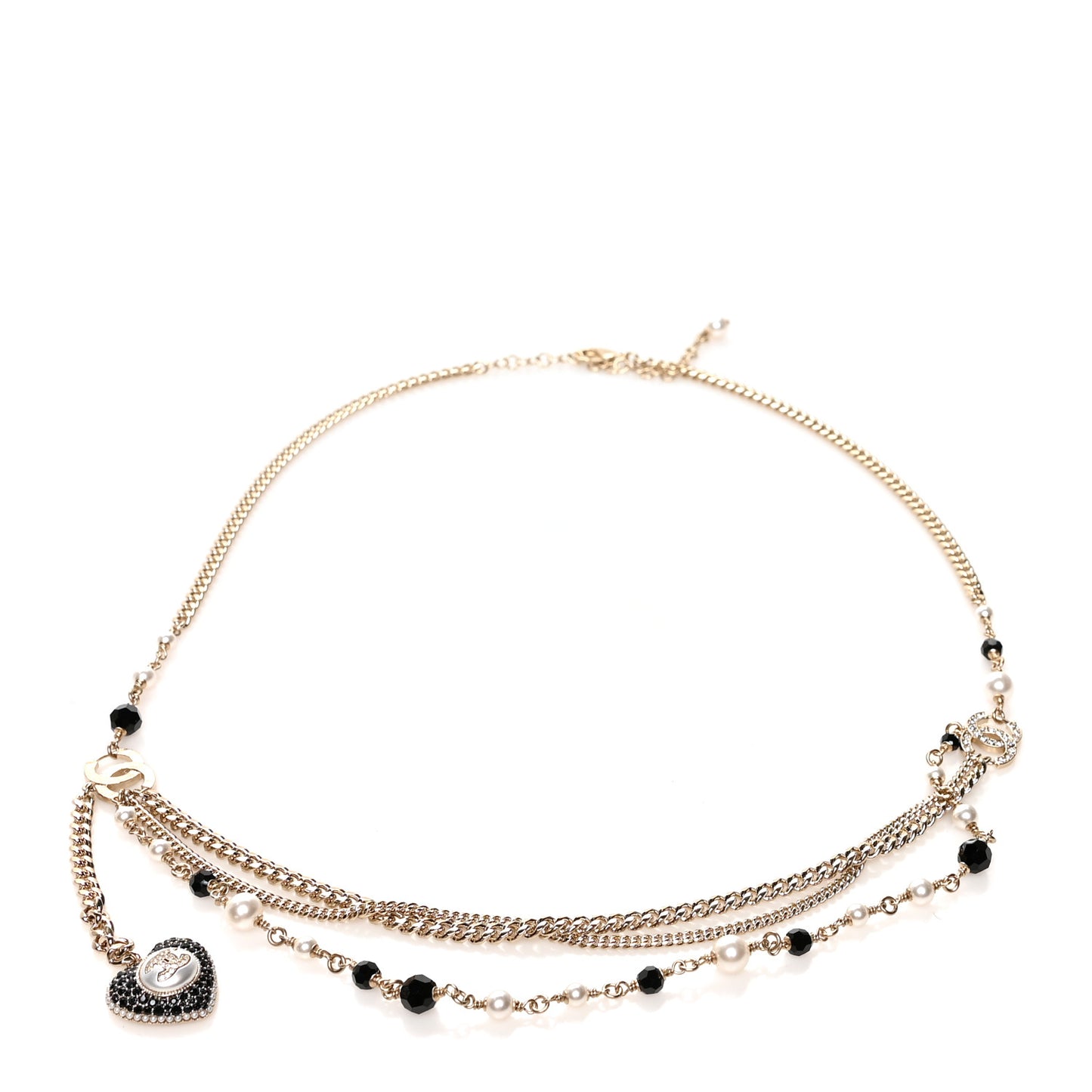 Pearl Crystal Bead Chain Heart CC Belt 80 Gold Black