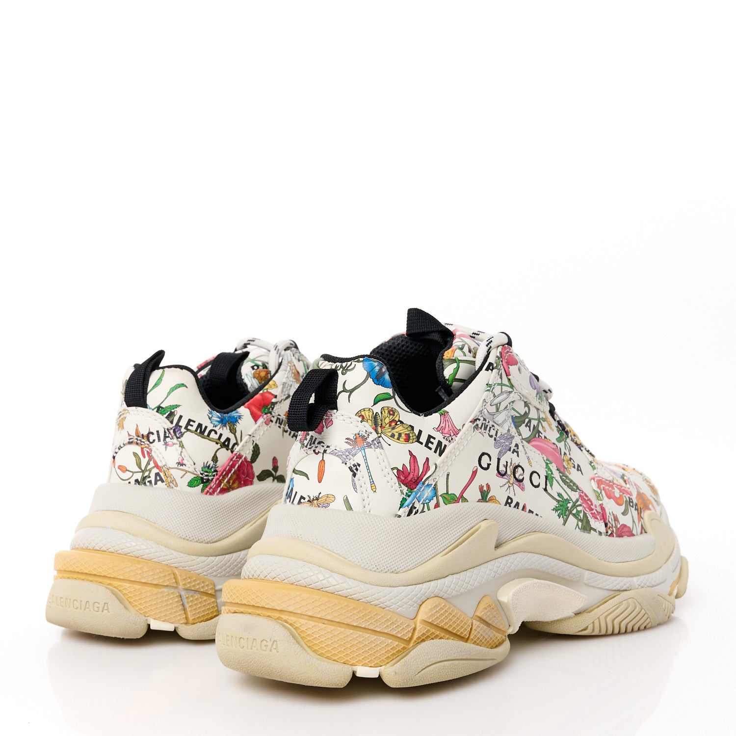 Balenciaga X GUCCI Fabric Allover Logo Flora Print Womens Triple S Sneakers 38 Multicolor White 4 of 8