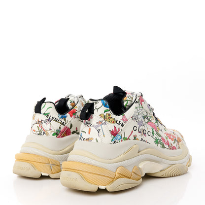 Balenciaga X GUCCI Fabric Allover Logo Flora Print Womens Triple S Sneakers 38 Multicolor White 4 of 8