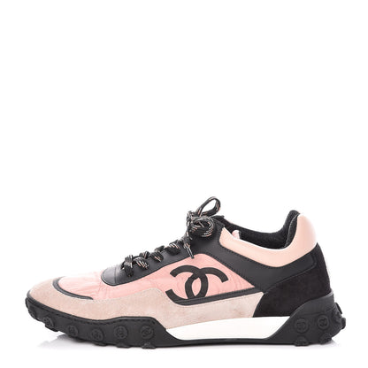 Chanel Nylon Calfskin Suede CC Womens Sneakers 39.5 Pink Black 1 of 11