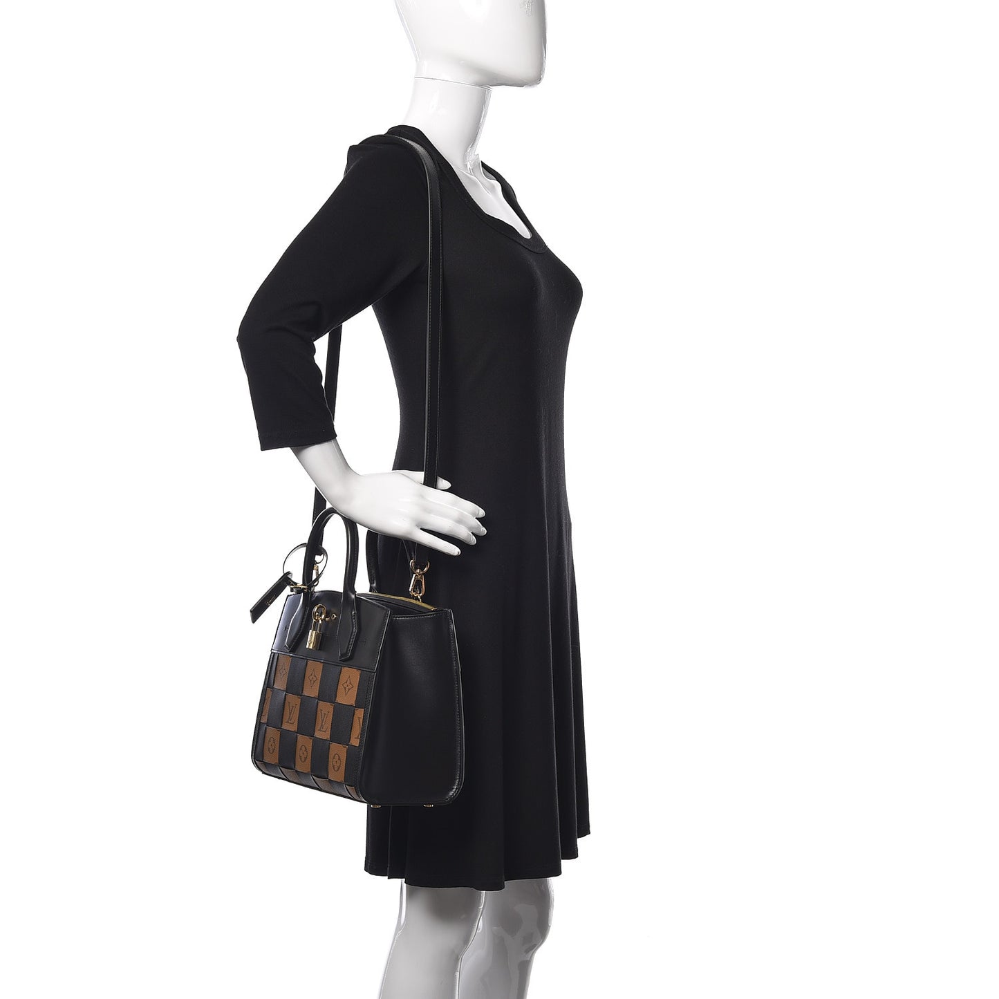 Calfskin Monogram Damier Tressage City Steamer PM Black