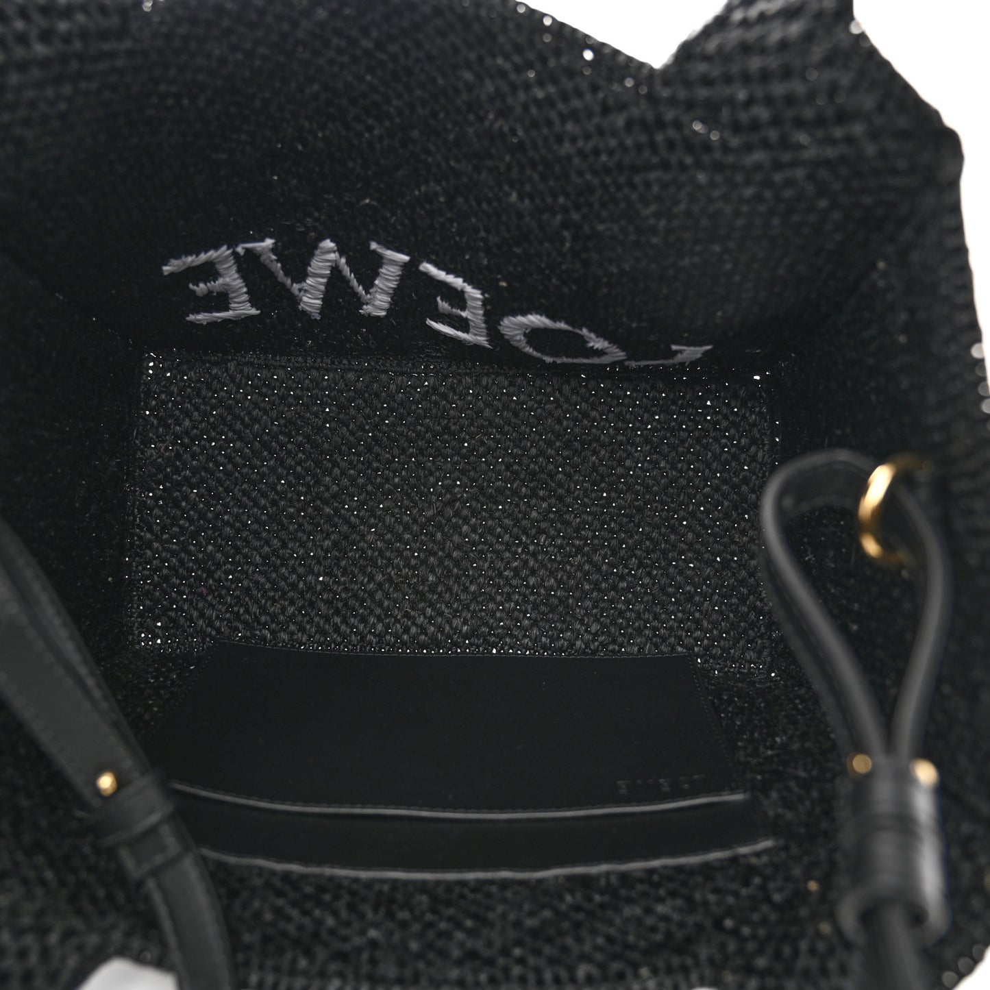 Raffia Medium Paula's Ibiza Logo Tote Black White