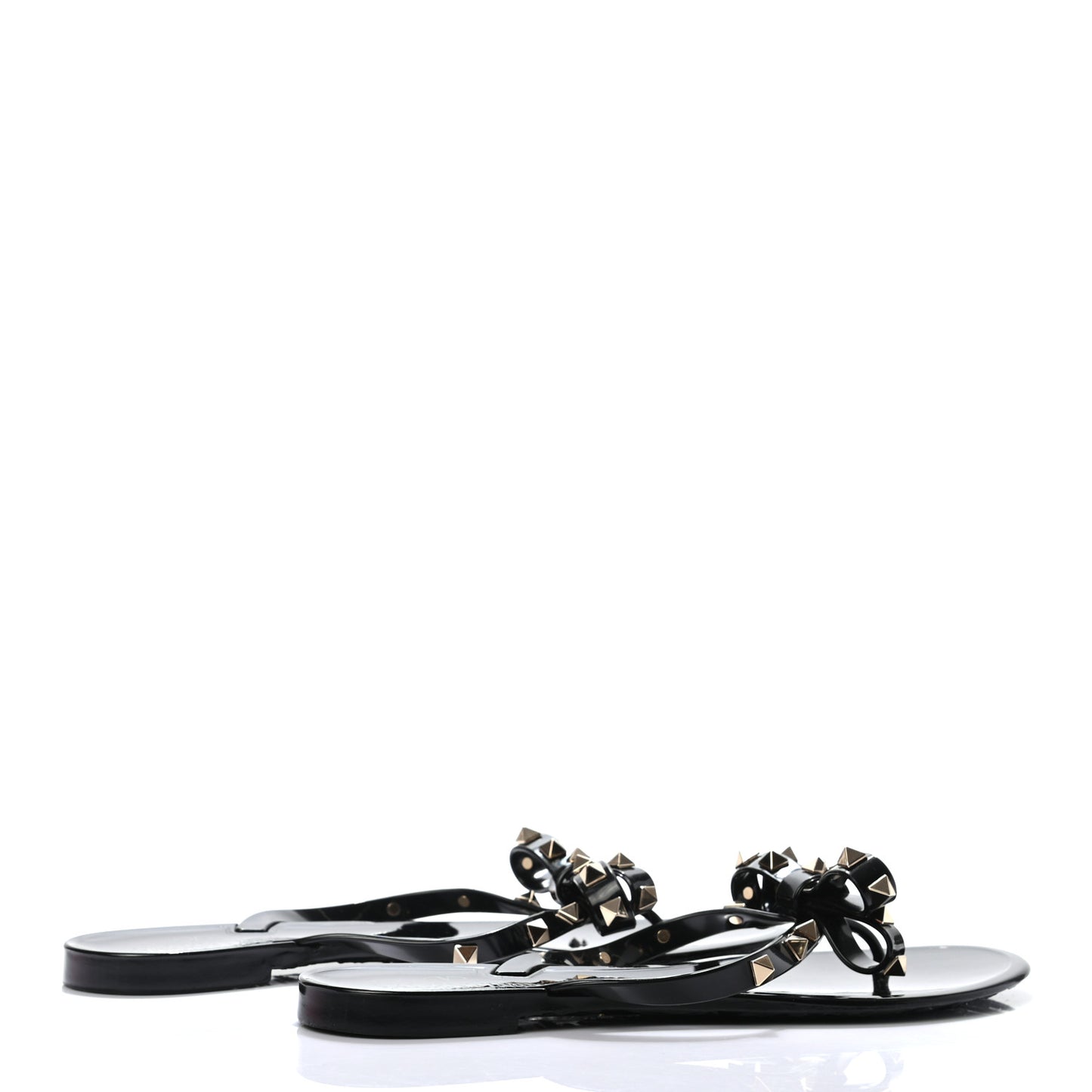 PVC Jelly Rockstud Bow Thong Sandals 39 Black