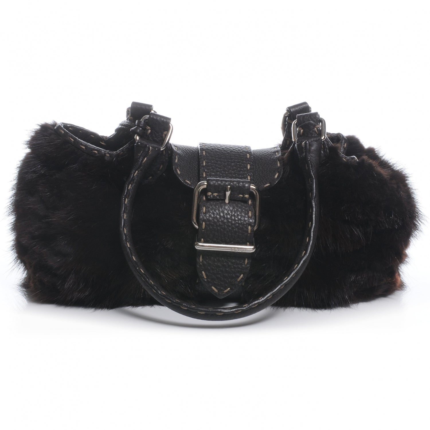 Fendi Mink Fur Calfskin Romano Selleria Shoulder Bag Brown 1 of 7