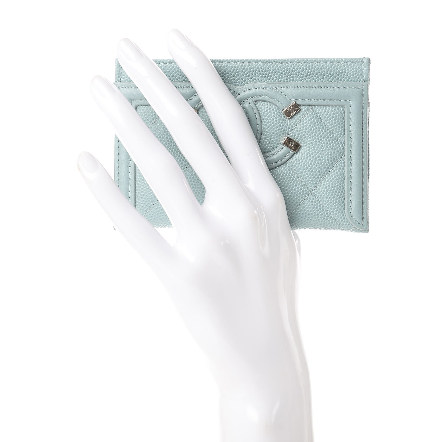 Chanel Caviar Quilted Filigree Card Holder Light Blue 2 of 11