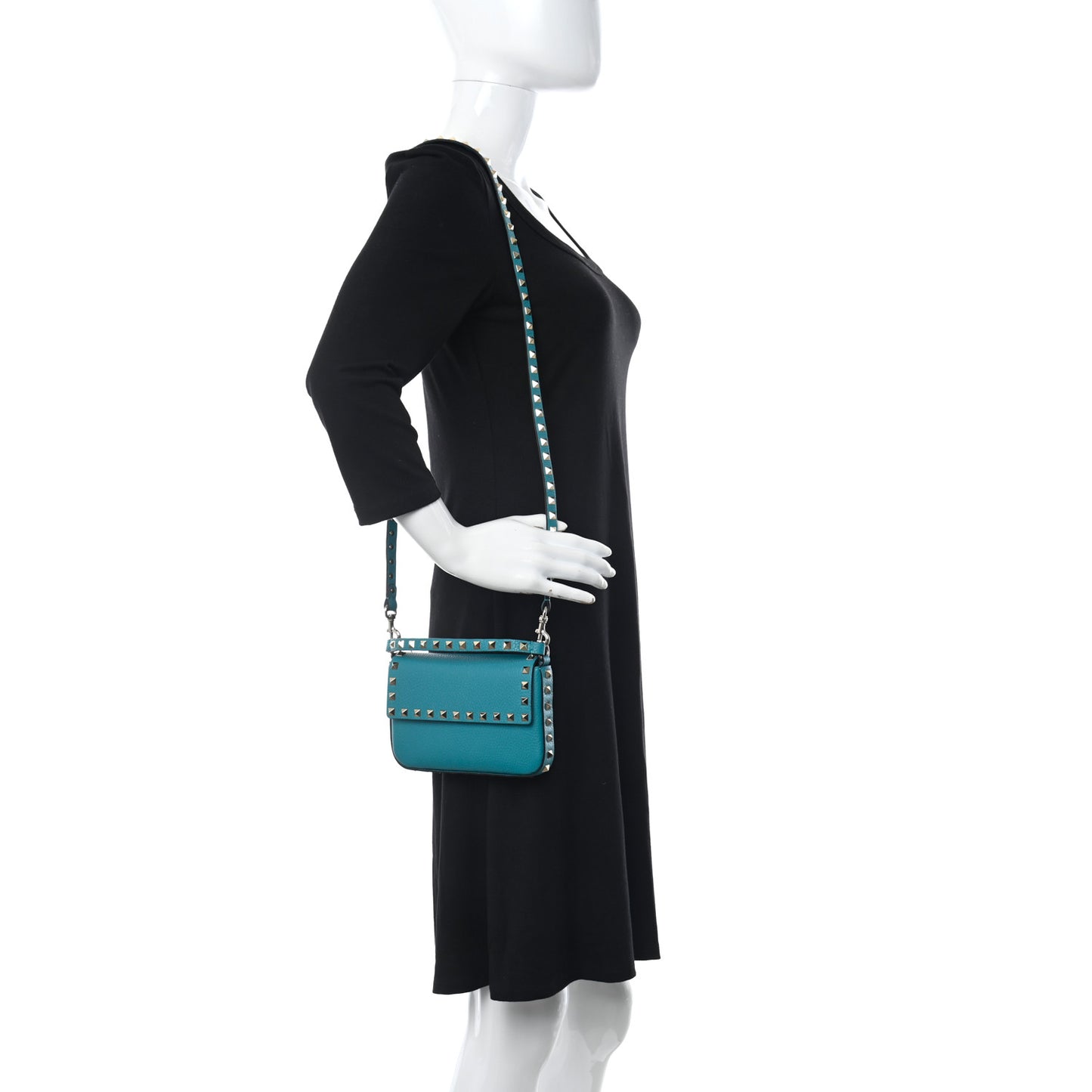 Grainy Calfskin Rockstud Crossbody Pouch Ultra Marine Green