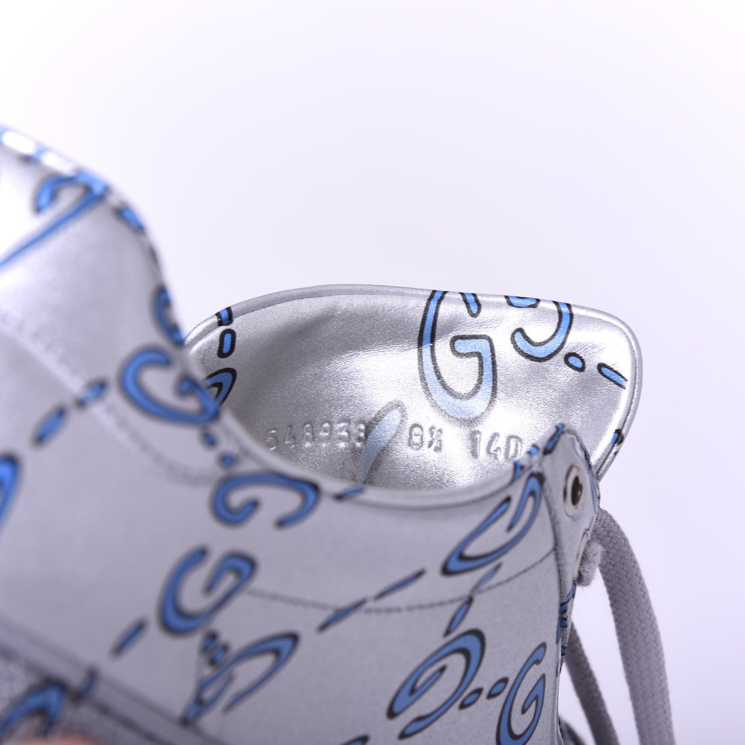 Gucci Miro Rubber Wax GucciGhost Print Mens New Ace Sneakers 8.5 Silver 9 of 10