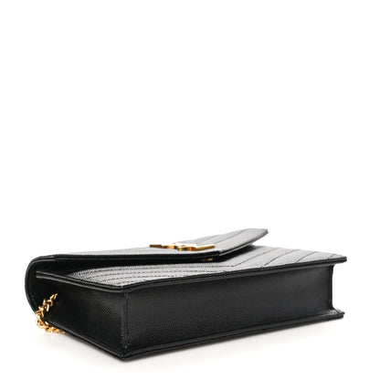 Saint Laurent Grain De Poudre Matelasse Chevron Monogram Envelope Chain Wallet Black 4 of 10