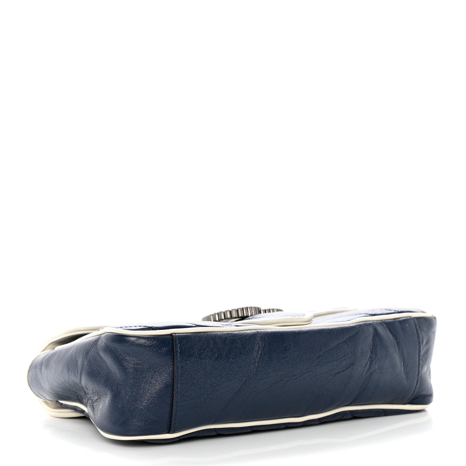 Gucci Vintage Effect Calfskin Matelasse Diagonal Small Torchon GG Marmont Shoulder Bag Blue Agata Mystic White 4 of 10