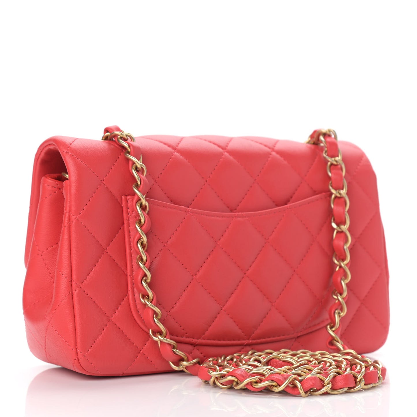 Lambskin Quilted Mini Rectangular Flap Coral