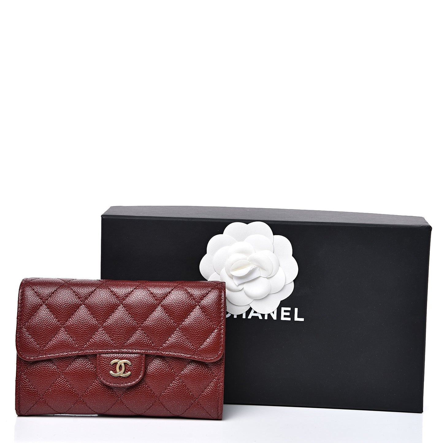 Caviar Quilted Medium Flap Wallet Burgundy