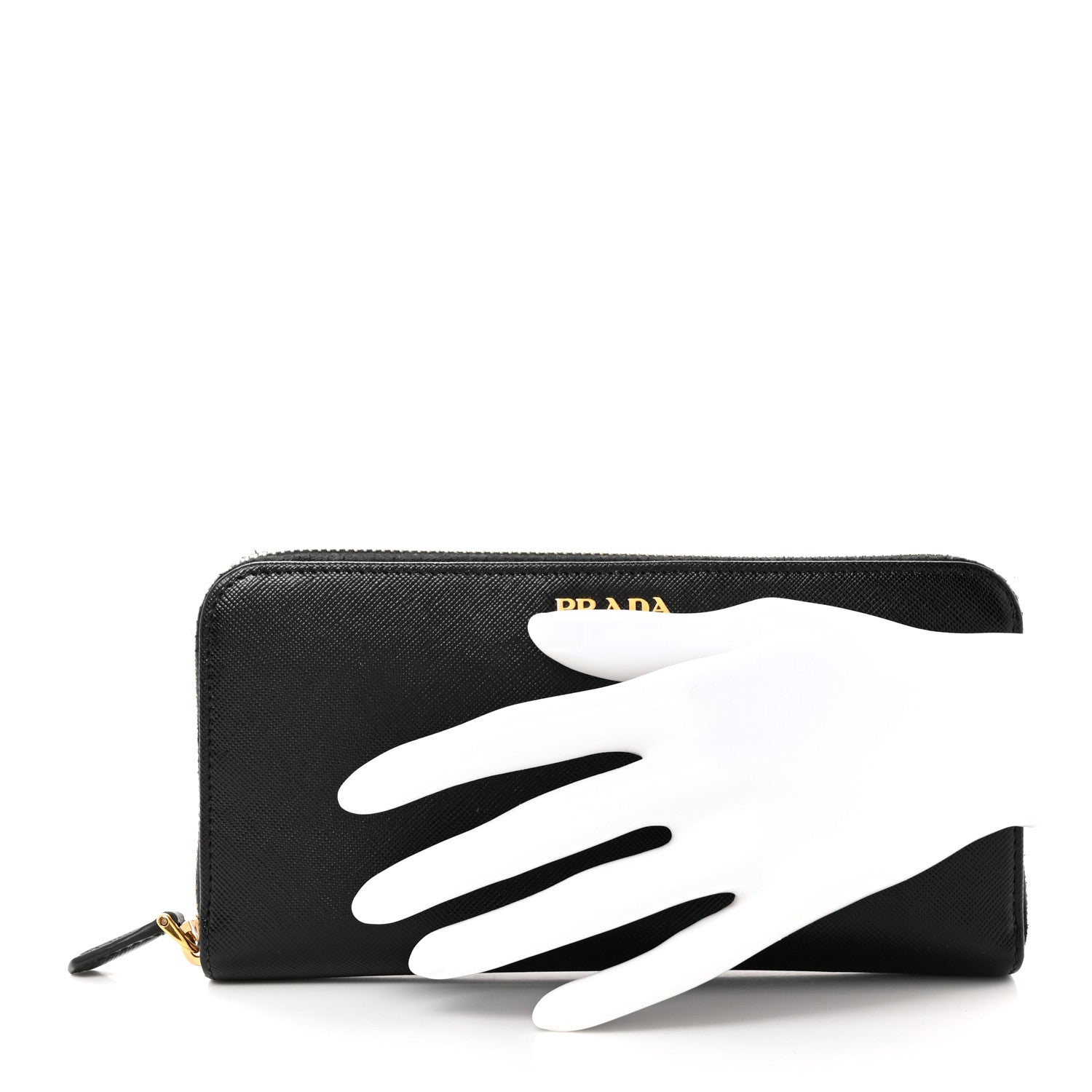 Prada Saffiano Metal Zip Around Wallet Black 2 of 8