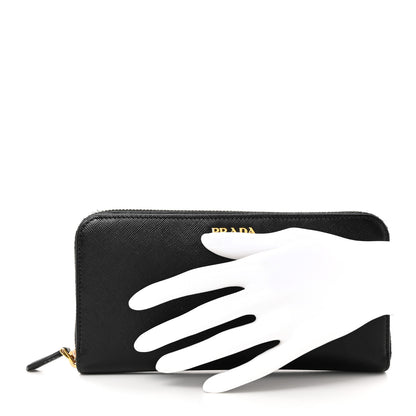 Prada Saffiano Metal Zip Around Wallet Black 2 of 8