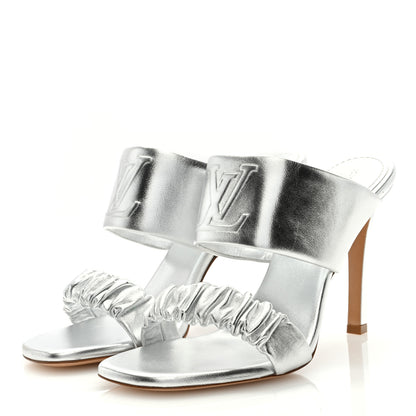 Louis Vuitton Metallic Lambskin Drapy Heel Mules 40 Silver 3 of 7