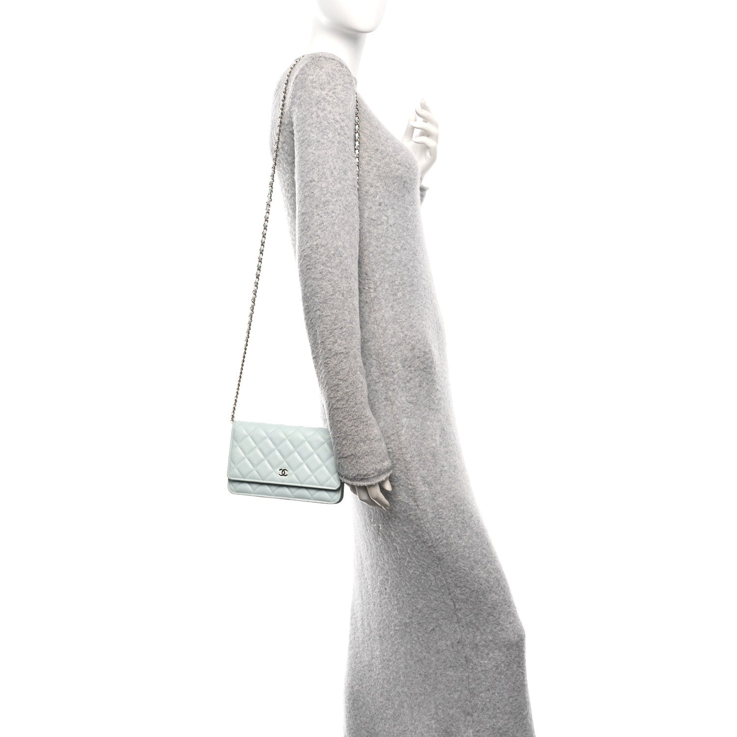 Chanel Caviar Quilted Wallet on Chain WOC Light Blue 3 of 23