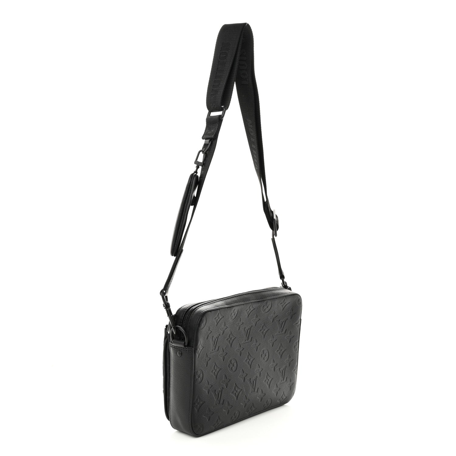 Louis Vuitton Calfskin Monogram Shadow Trio Messenger Black 3 of 10