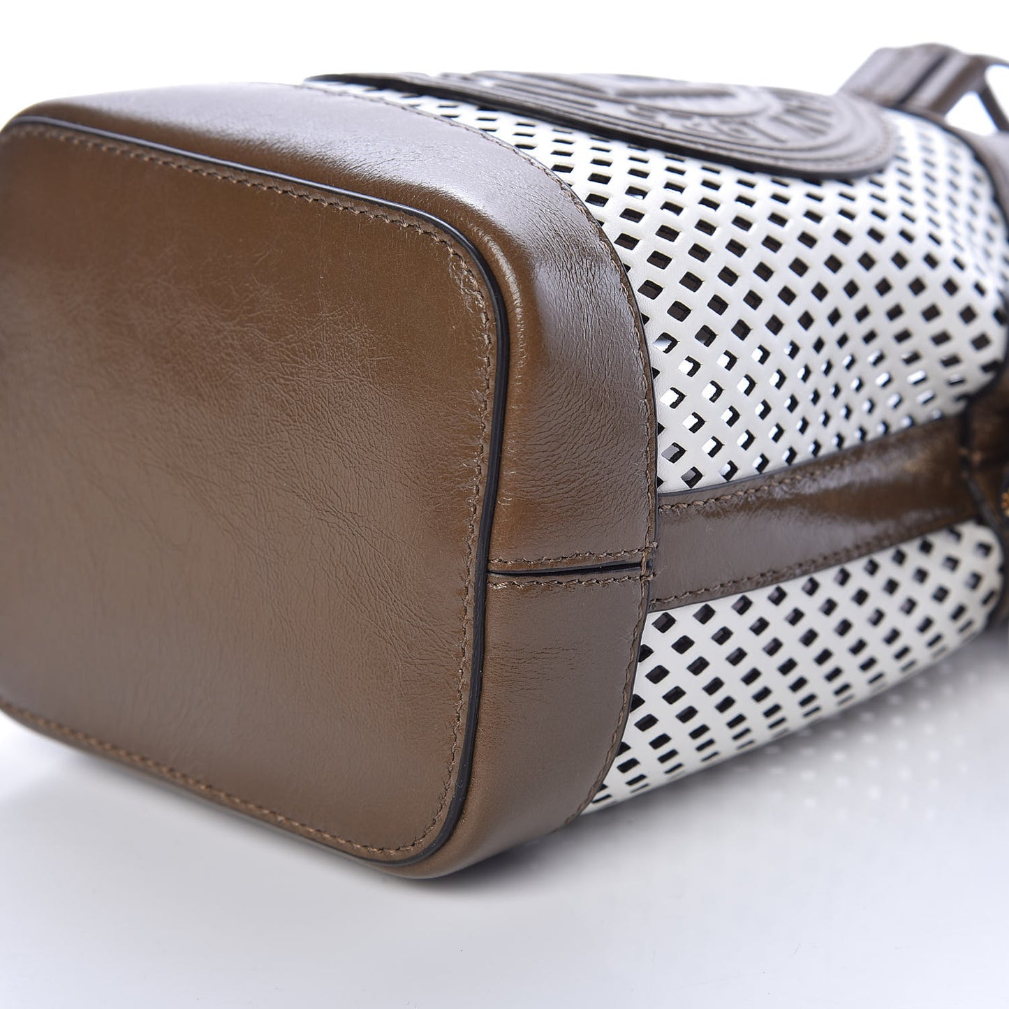 Vitello Liberty Glossy Lambskin F is Fendi Perforated Mini Mon Tresor Bucket Bag White Ice Rust Maya