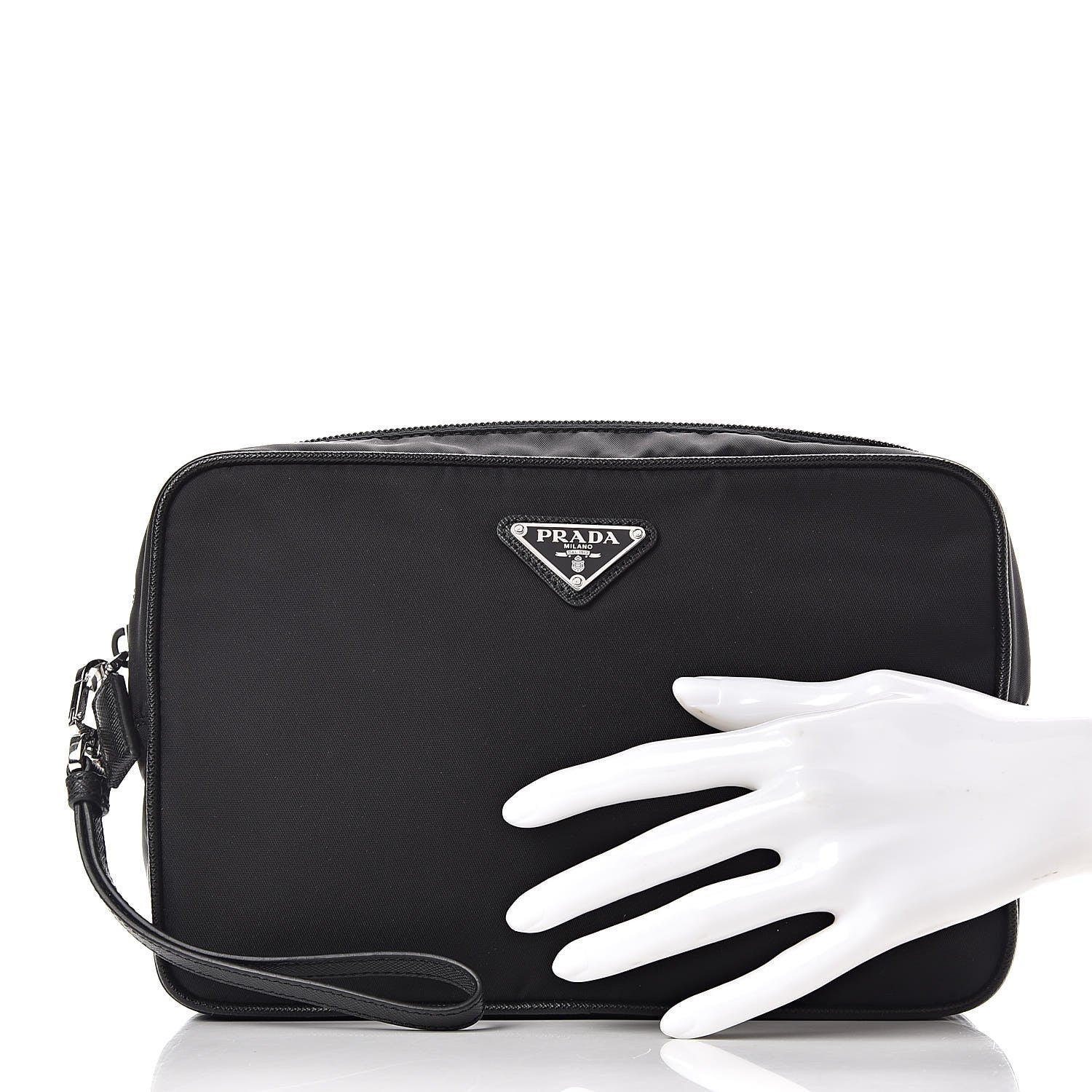 Prada Tessuto Nylon Saffiano Wristlet Black 2 of 10