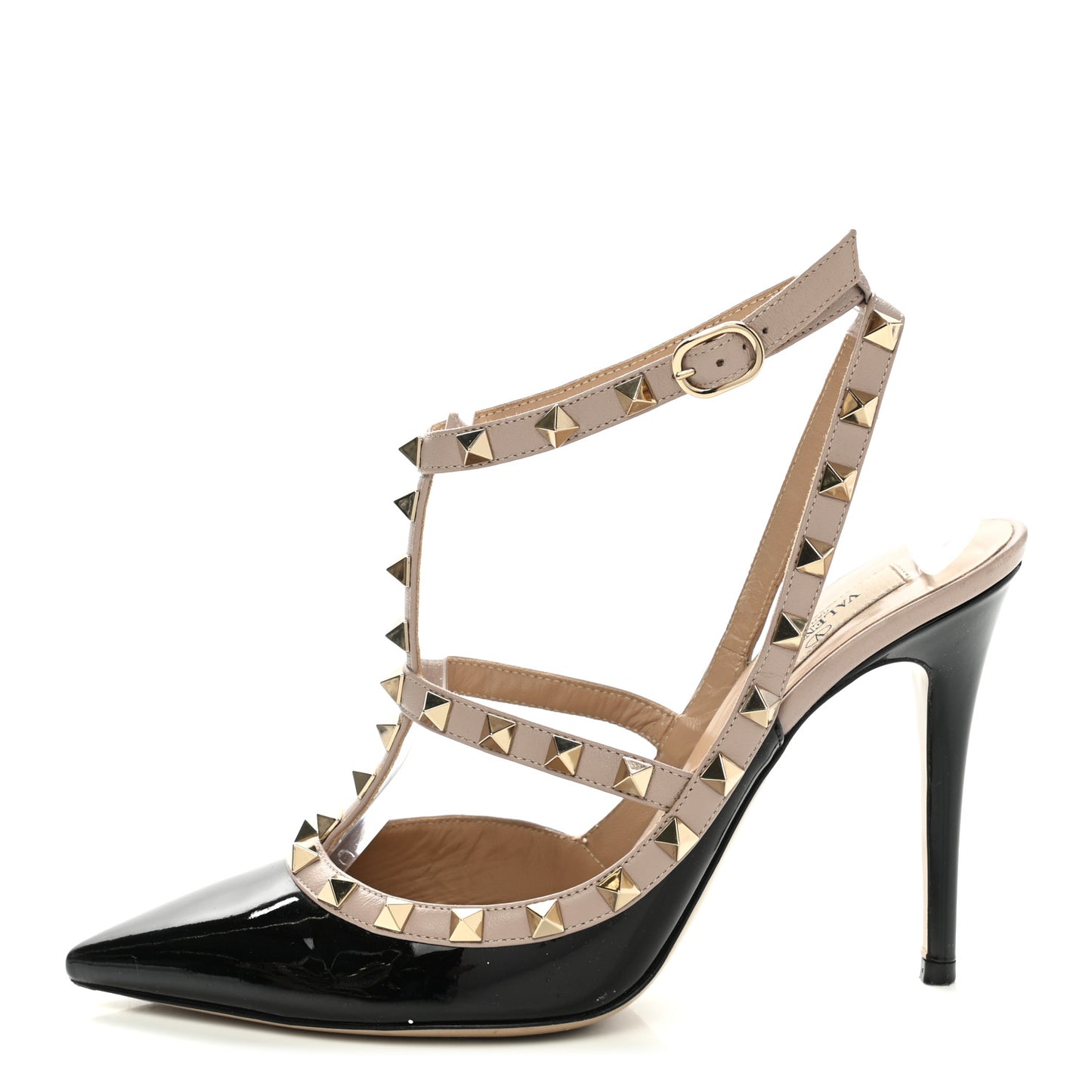 Patent Nappa Rockstud Ankle Strap 100mm Pumps 39.5 Black Poudre