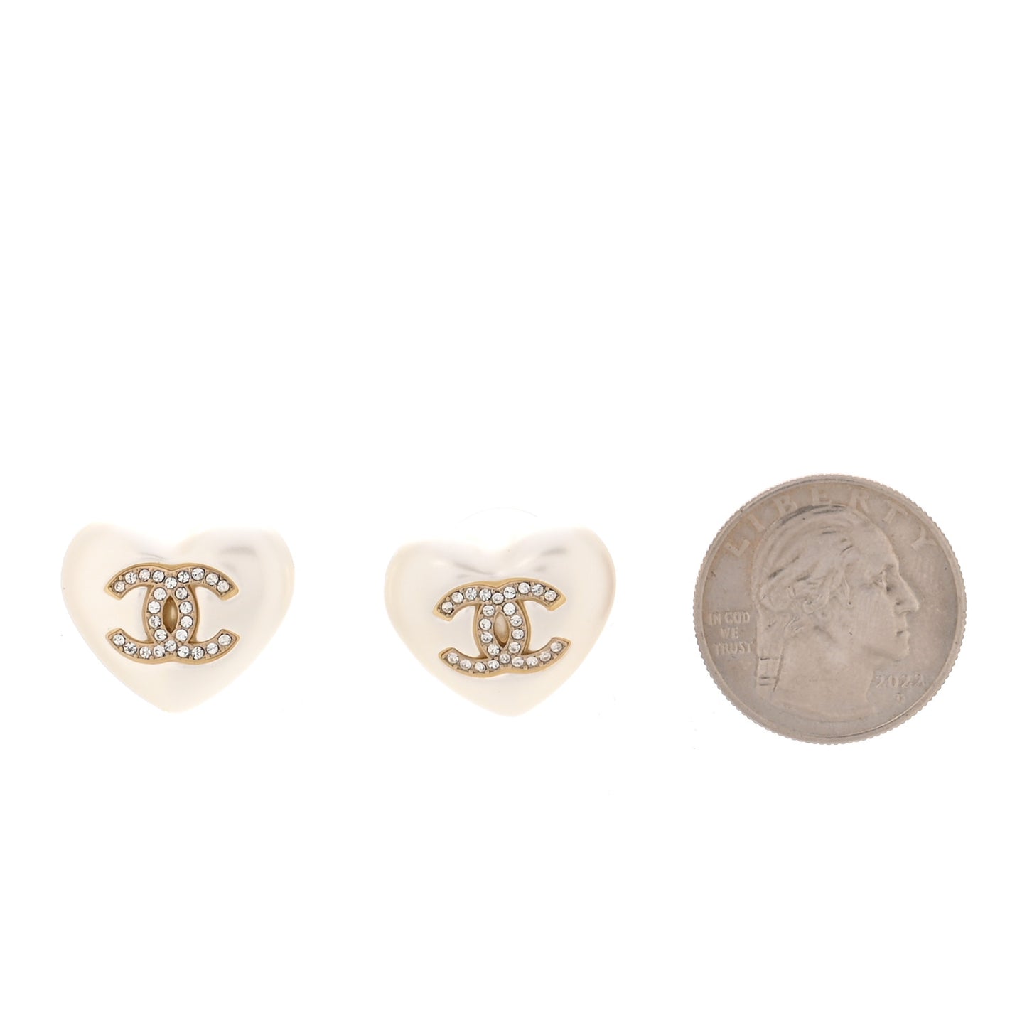 Pearl Crystal CC Heart Earrings Gold