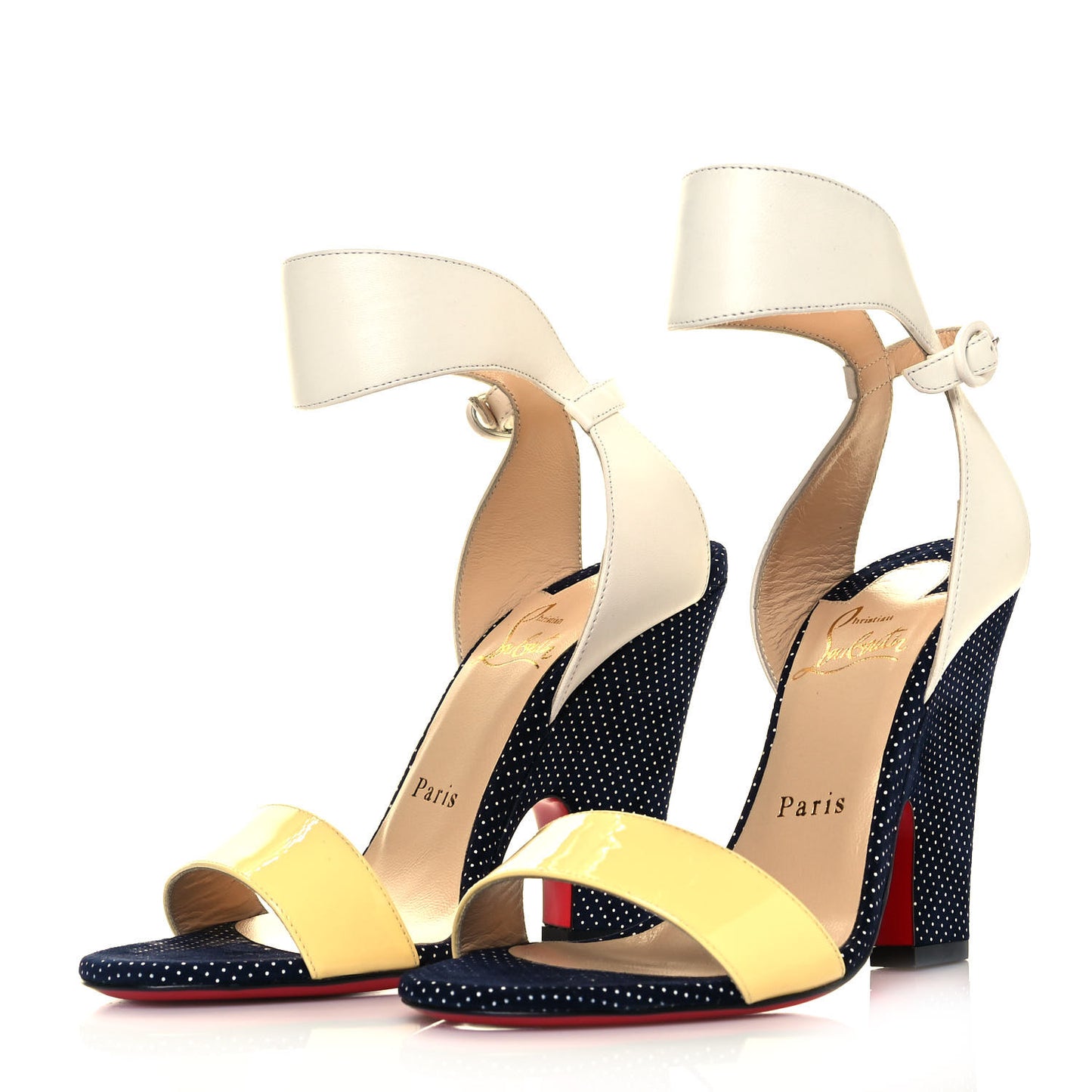 Suede Calfskin Patent Arletissima 100 Sandals 37 Blue White Yellow