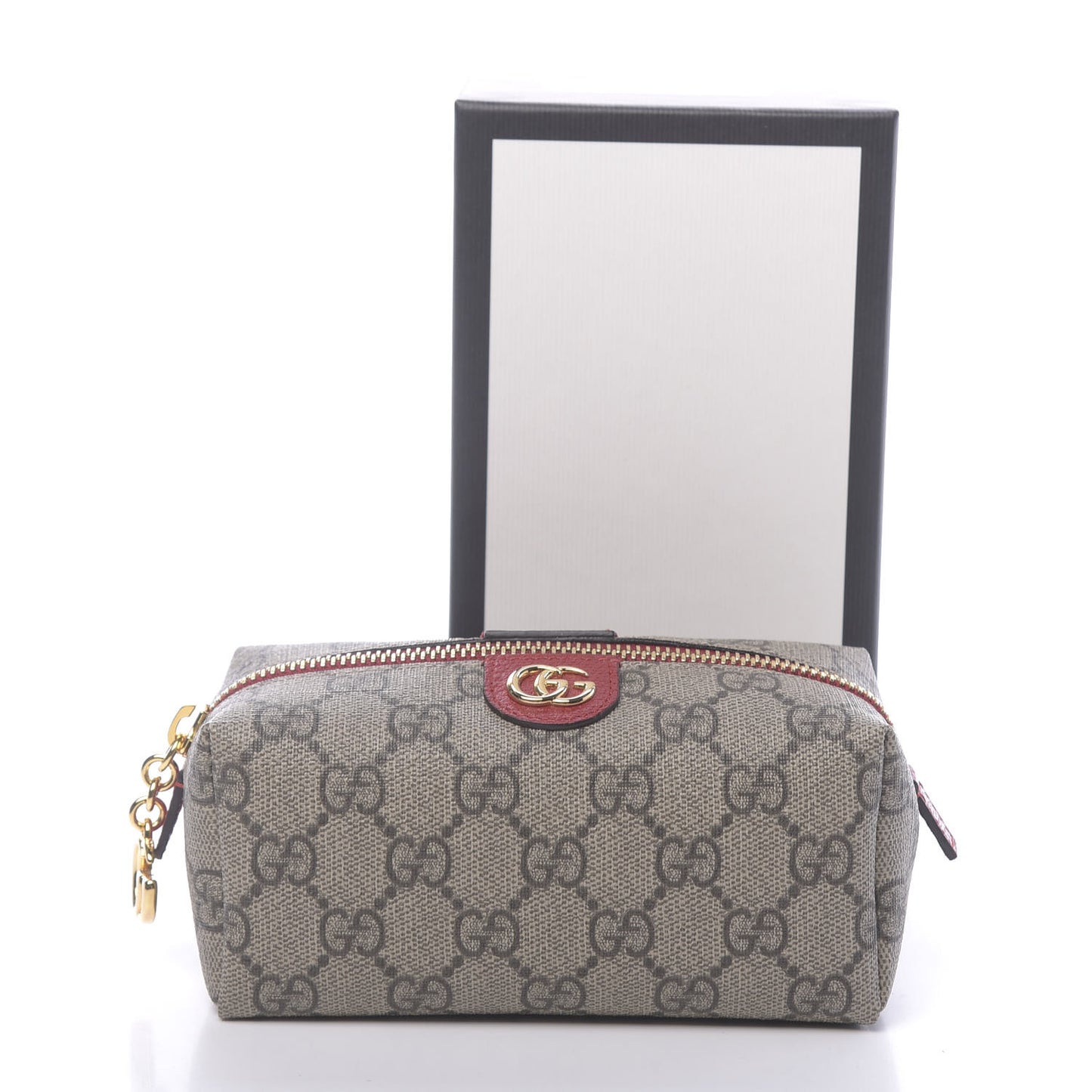 Soft GG Supreme Monogram Calfskin Small Ophidia Cosmetic Case Beige Ebony Hibiscus Red