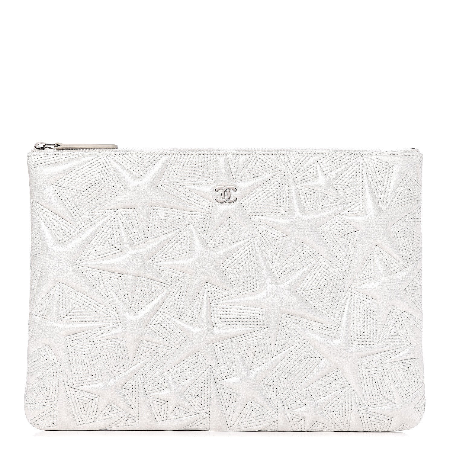 Chanel Metallic Lambskin Star Embossed Medium Cosmetic Pouch Light Silver 1 of 10