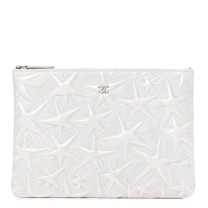 Chanel Metallic Lambskin Star Embossed Medium Cosmetic Pouch Light Silver 1 of 10