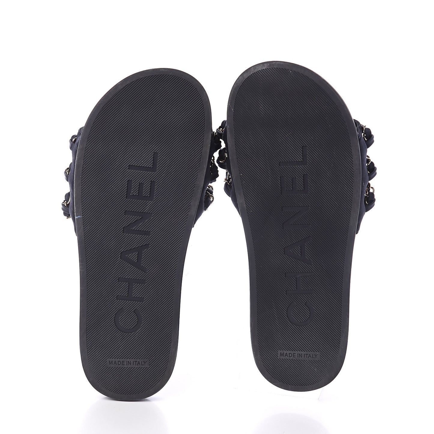Canvas Chain Flat Sandals 36 Marine