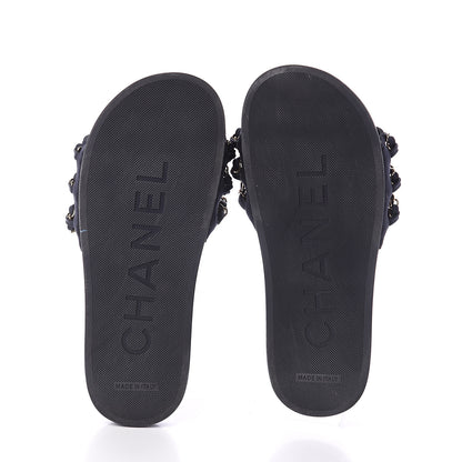 Chanel Canvas Chain Flat Sandals 36 Marine 5 of 7