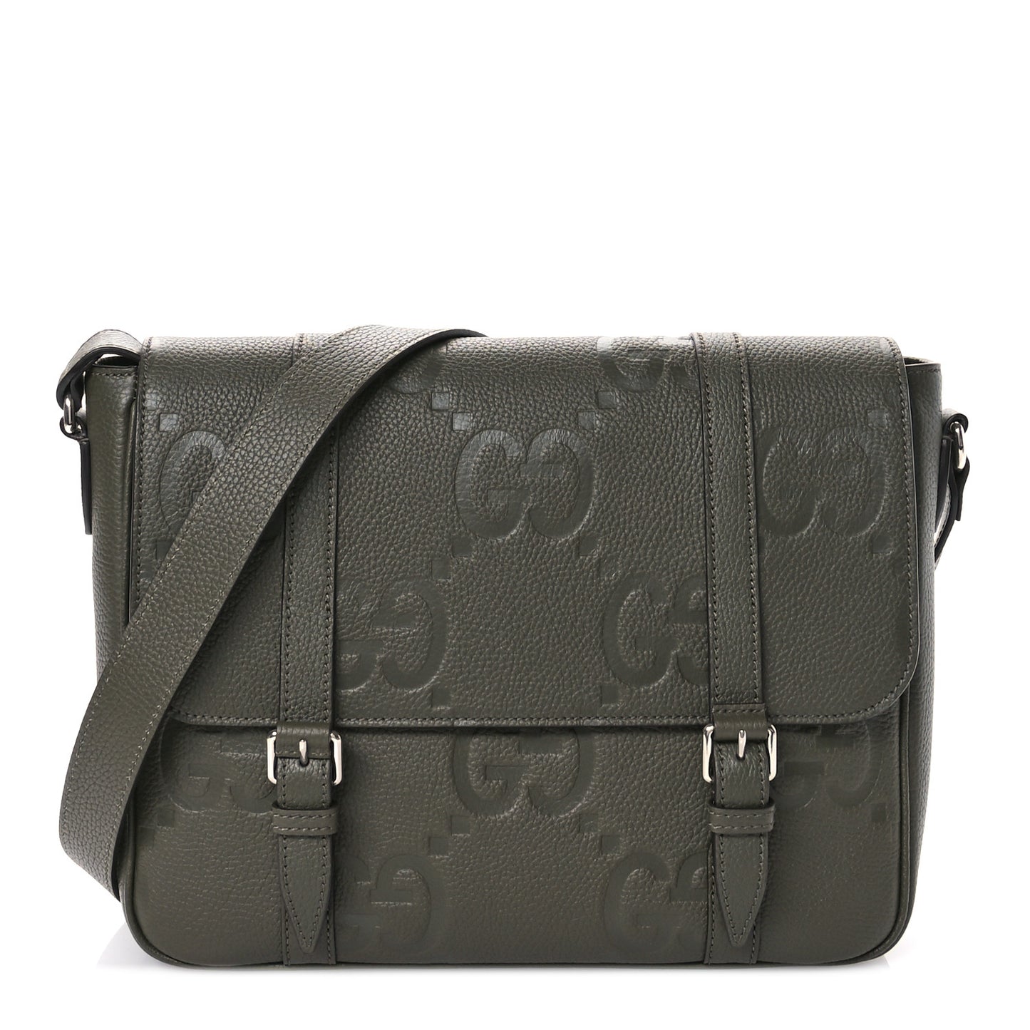 Calfskin Jumbo GG Embossed Double Buckle Medium Messenger Bag Dark Vintage Olive