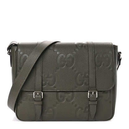 Gucci Calfskin Jumbo GG Embossed Double Buckle Medium Messenger Bag Dark Vintage Olive 1 of 11