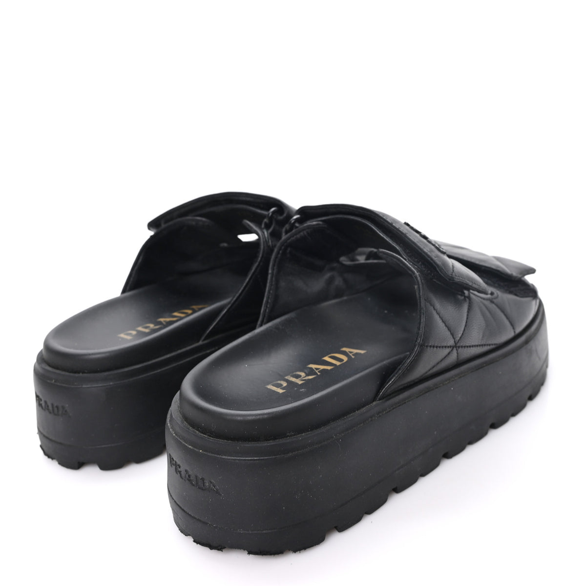 Prada Nappa Quilted Padded Logo Platform Slide Sandals 36.5 Black 5 of 10