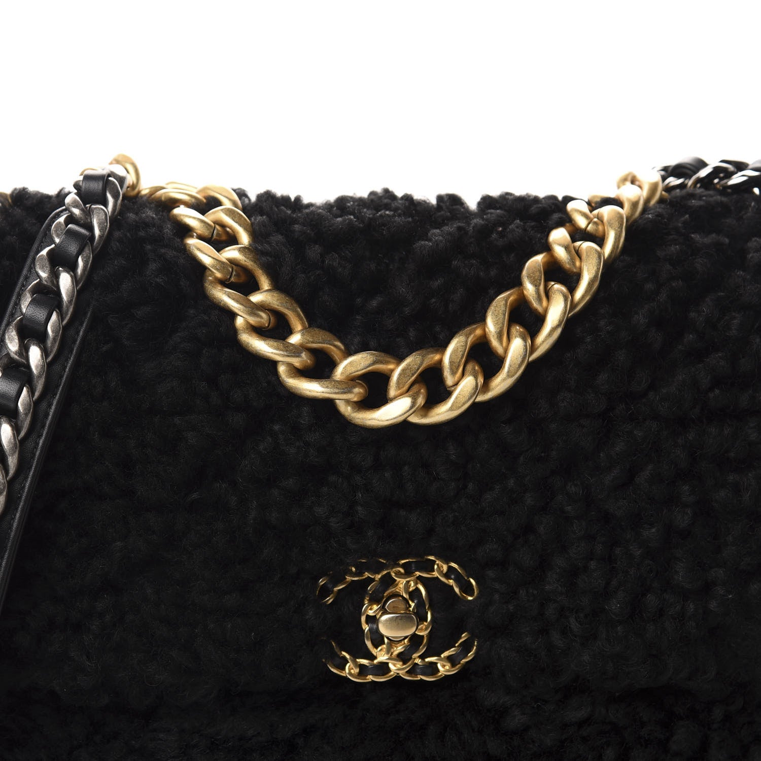 Chanel Shearling Sheepskin Large 19 Flap Black 10 of 11