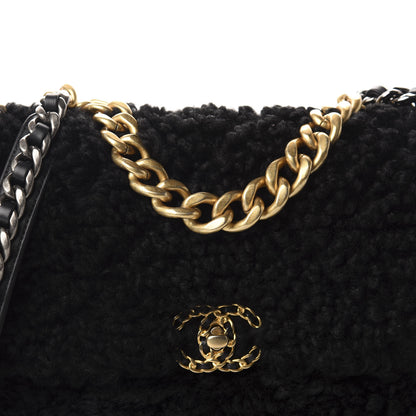 Chanel Shearling Sheepskin Large 19 Flap Black 10 of 11