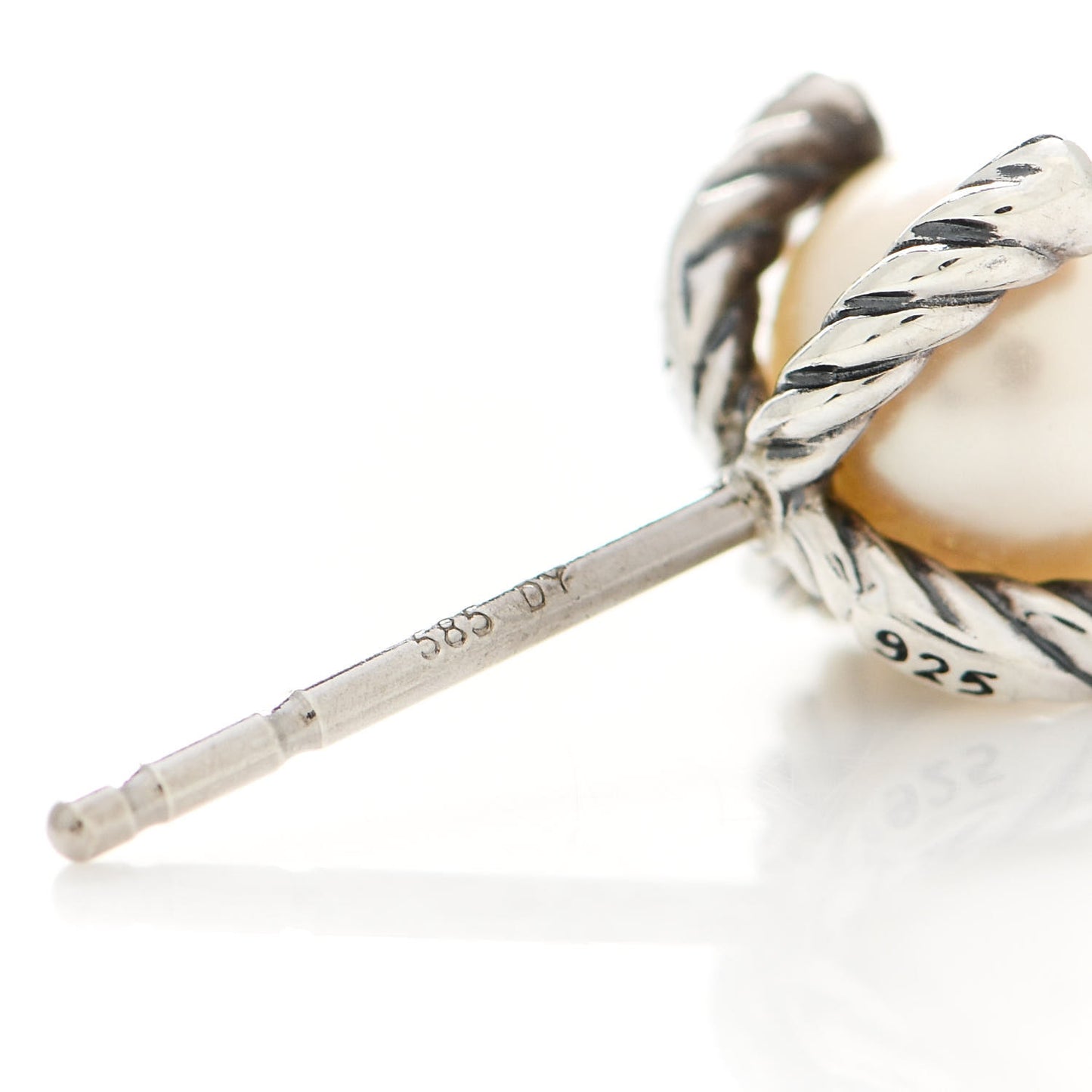 Sterling Silver Diamond Pearl 6-6.5mm Cable Stud Earrings