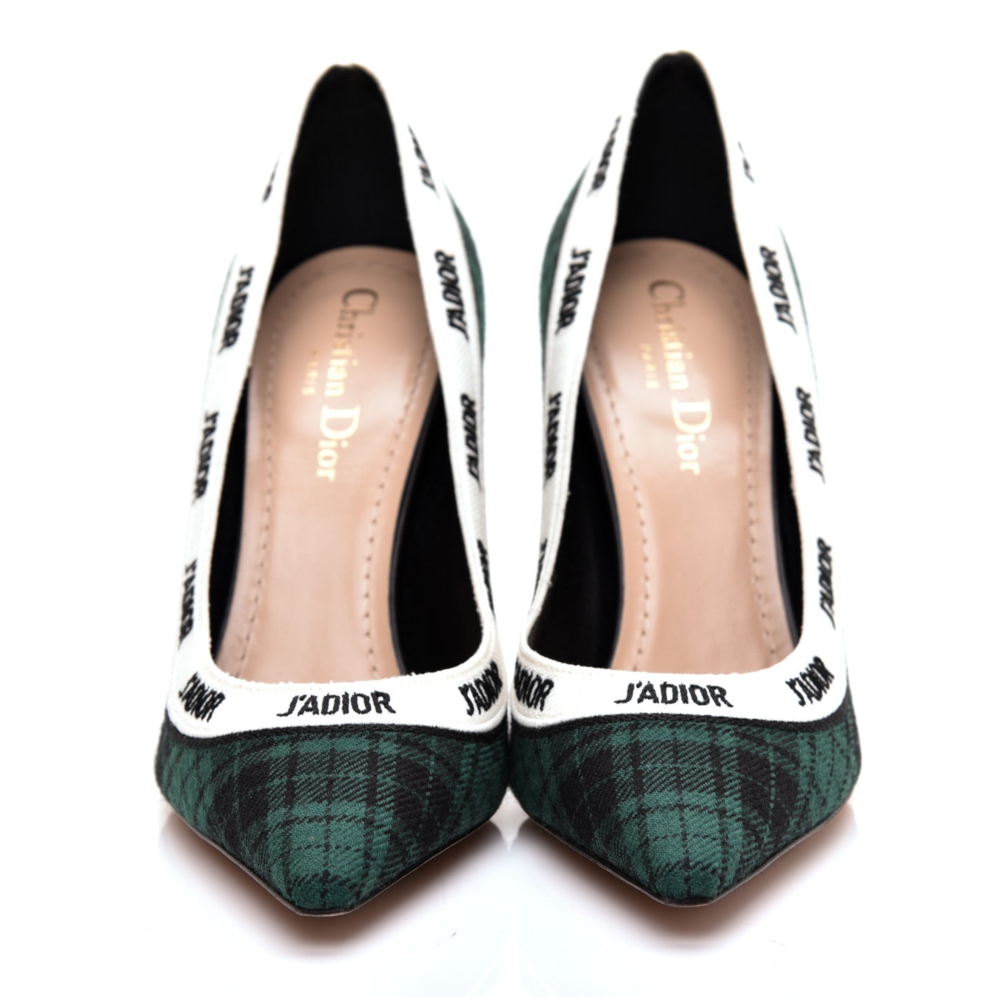 Canvas Ribbon Tartan Print Embroidered J'Adior 100mm Pumps 37 Black Green