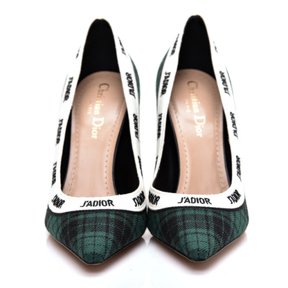 Christian Dior Canvas Ribbon Tartan Print Embroidered J'Adior 100mm Pumps 37 Black Green 2 of 9