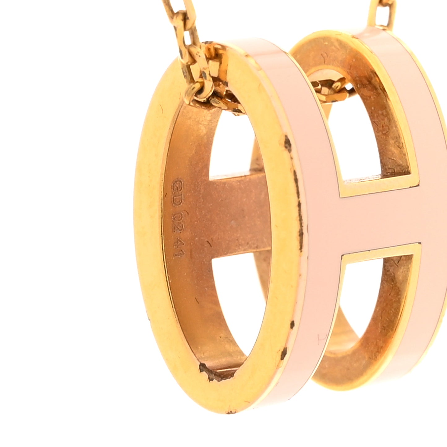 Lacquered Gold Pop H Pendant Necklace Rose Dragee