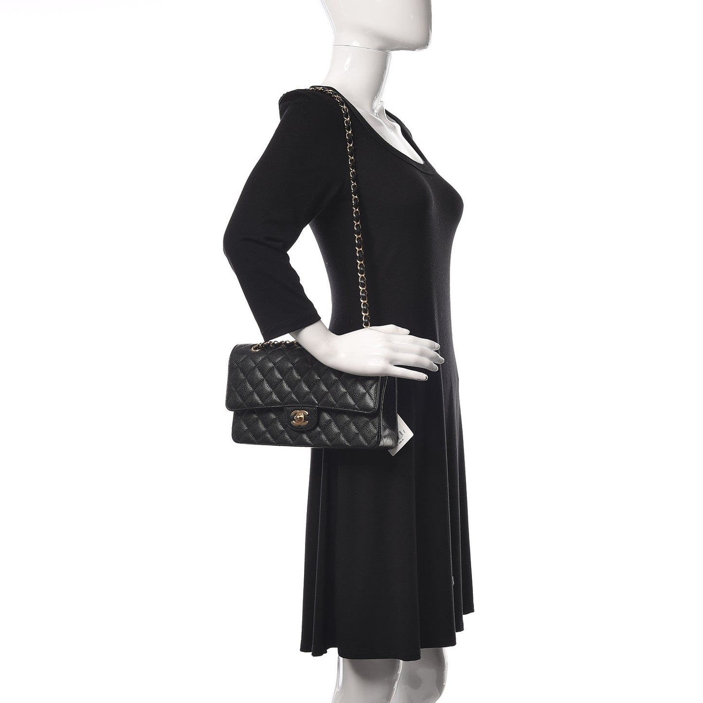Caviar Quilted Medium Double Flap Black