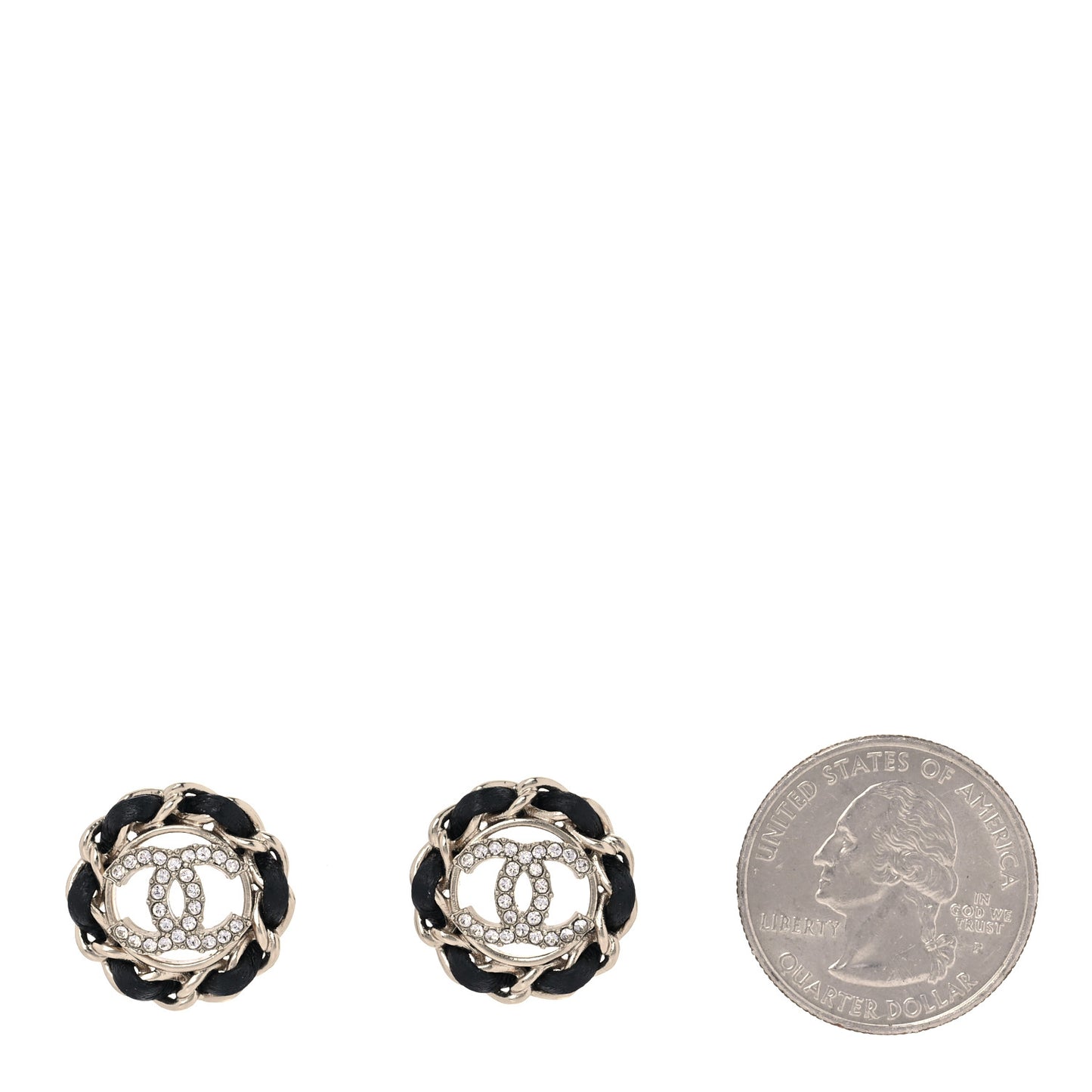 Crystal Lambskin Chain CC Stud Earrings Black Gold