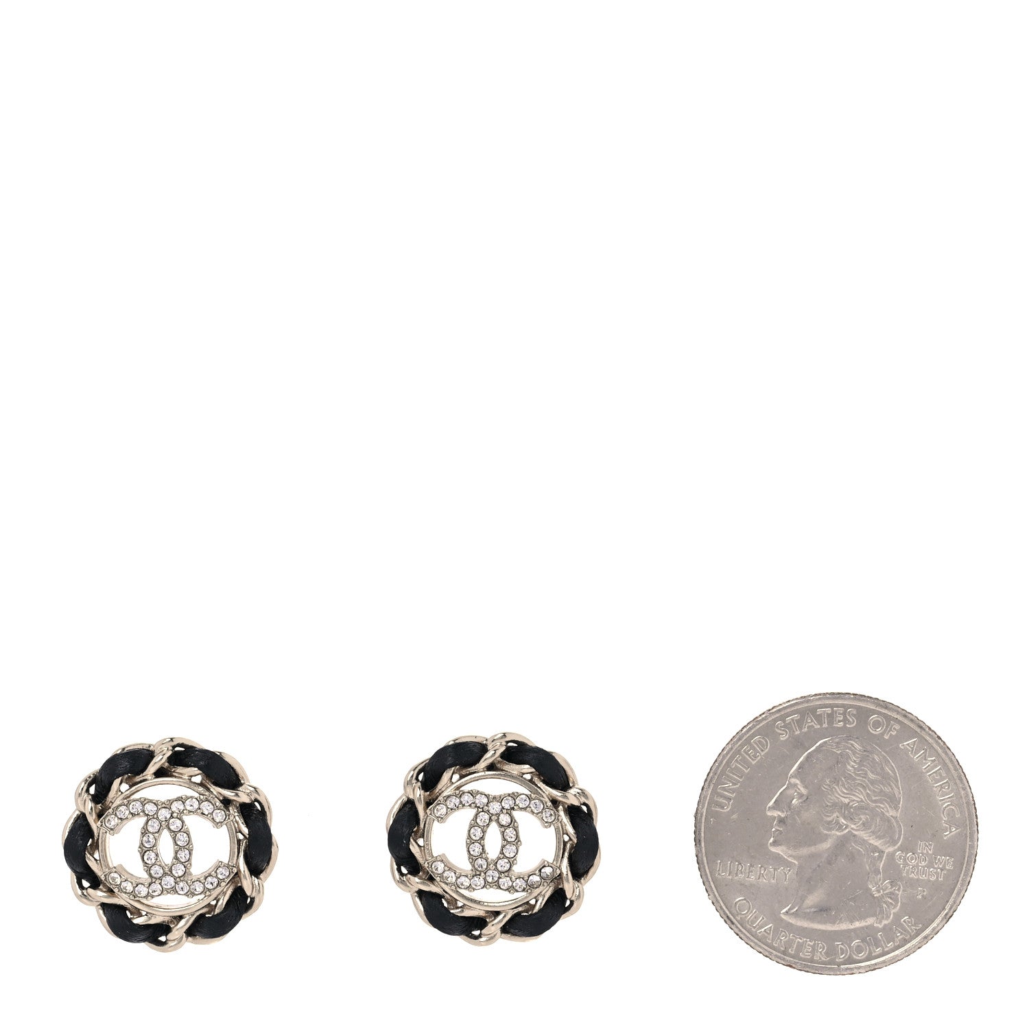 Chanel Crystal Lambskin Chain CC Stud Earrings Black Gold 2 of 5